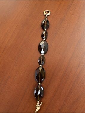 VINTAGE RALPH LAUREN BROWN QUARTZ BRCOLLAR GOLD TONE BEADS TOGGLE CLASP